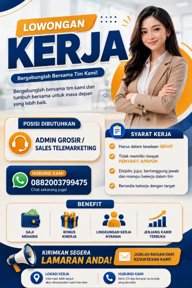 Lowongan kerja untuk admin grosir atau sales marketing
