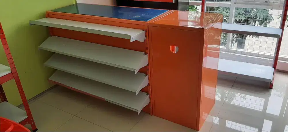 MEJA KASIR PLAT BESI TYPE ALFA LENGKAP P. 125 CM SIAP KIRIM