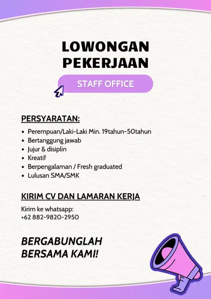LOWONGAN PEKERJAAN STAFF OFFICE
