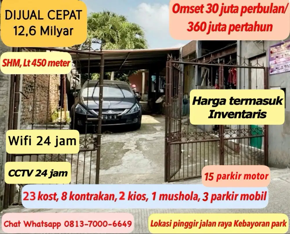 Jual kosan kontrakan kios dipinggir jalan raya kebayoran jaksel