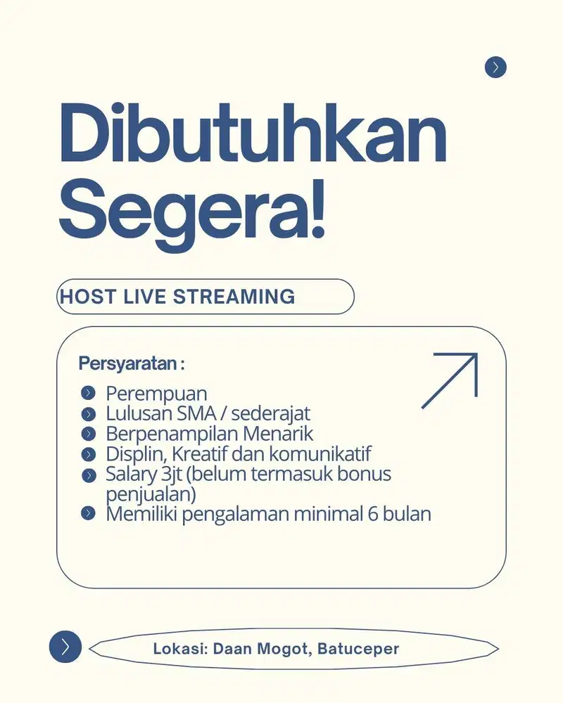 DIBUTUHKAN SEGERA KARYAWAN HOST LIVE STREAMING
