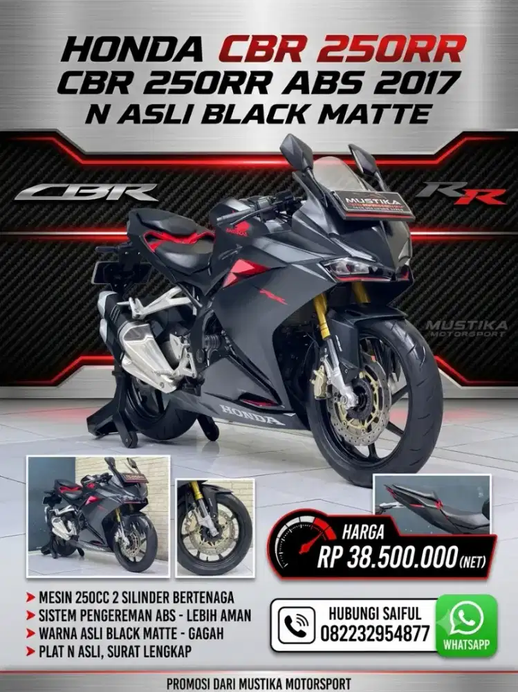 Perfect Condition!!Honda CBR250RR ABS 2017 Black N Asli Mulus-Mustika