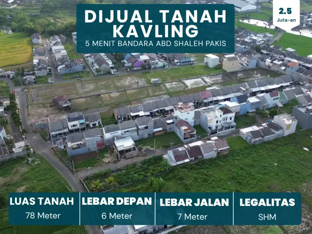 Harga Tanah Malang 3 Menit Bandara Pakis Malang SHM Pecah Untuk Dibangun Rumah