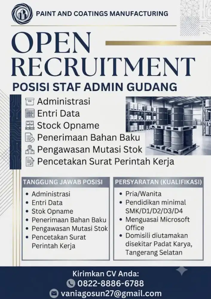 ADMIN GUDANG / ADMIN OPERASIONAL
