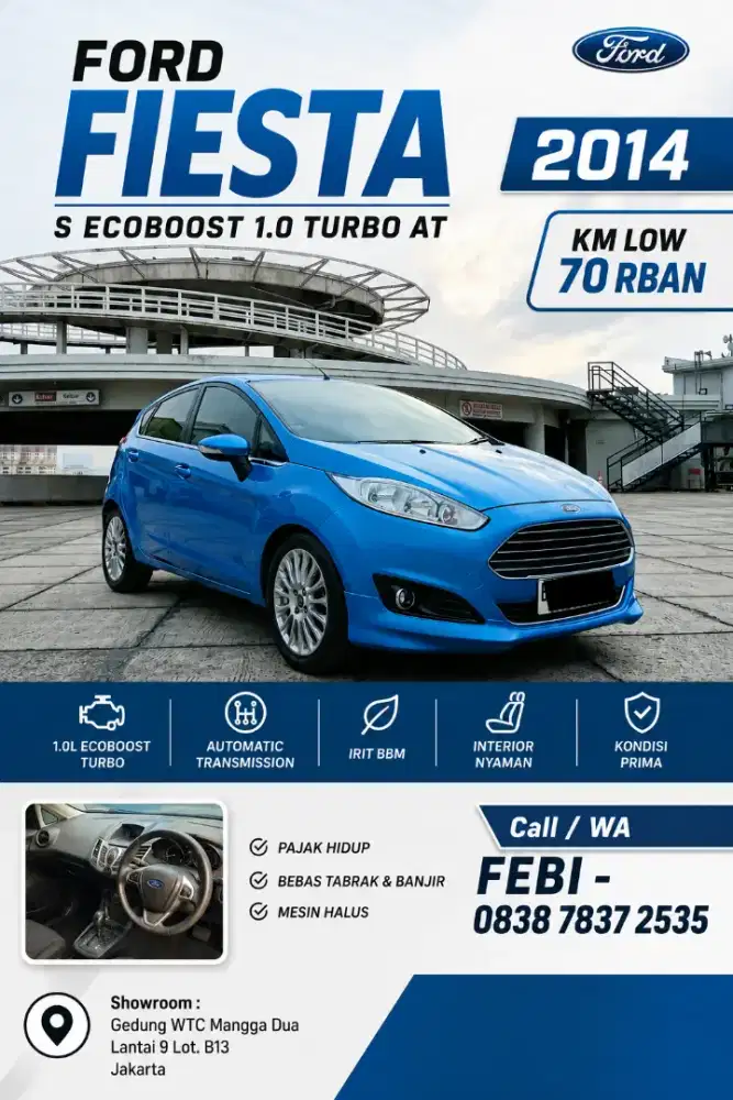 2014 Ford Fiesta S Ecoboost 1.0 Turbo AT Matic Terawat KM LOW 70 rban