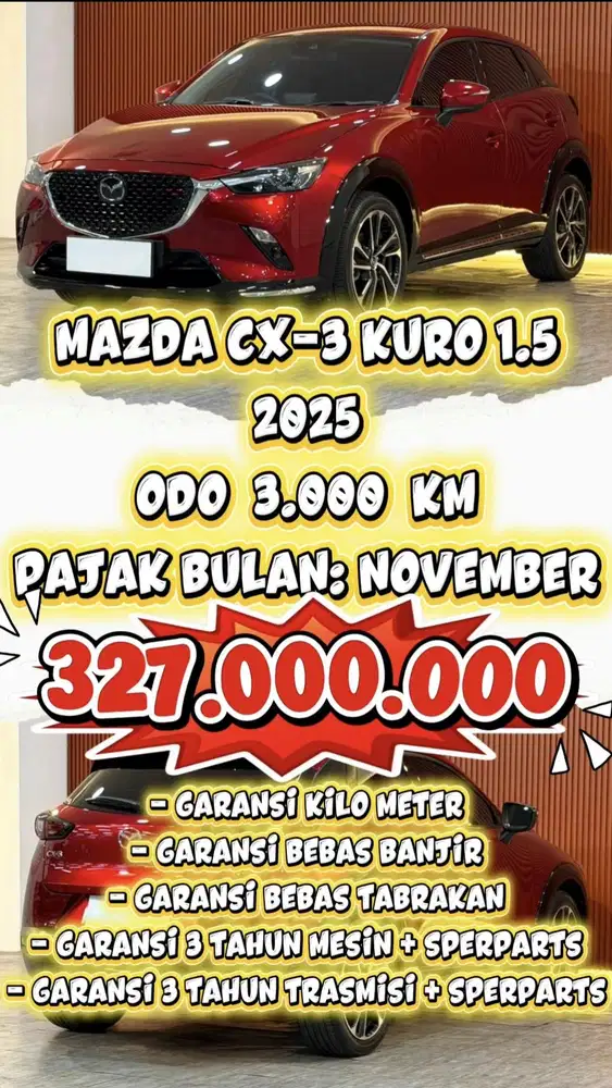 [ ODO 3.000 KM ] MAZDA CX-3 KURO 1.5 PANORAMIC ROOF 2025 AUTOMATIC