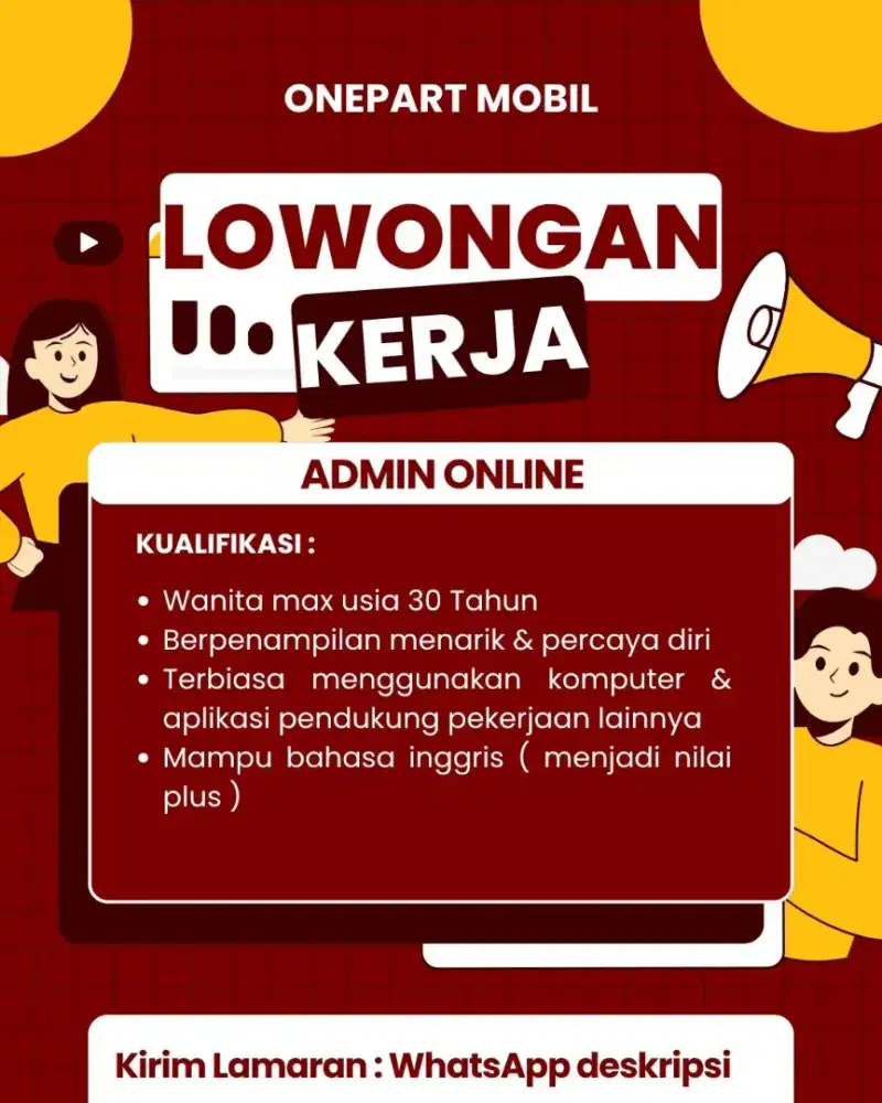 LOWONGAN ADMIN ONLINE TOKO SPAREPART MOBIL