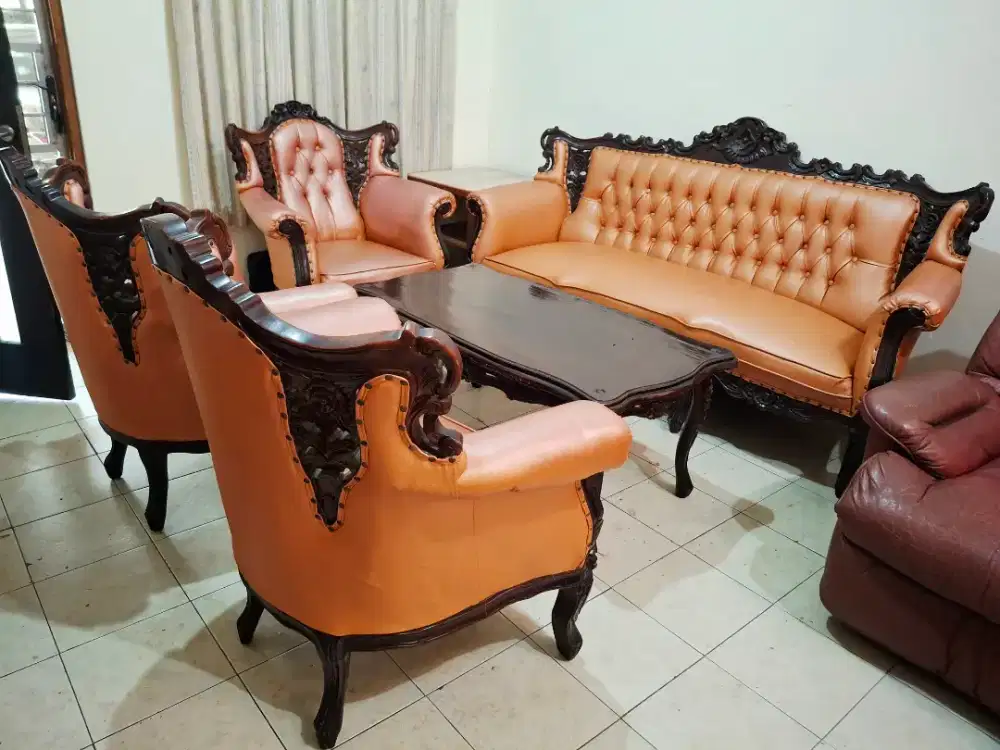 Kursi Tamu Jati Set Sofa Bangku Ruang Kayu Ukir Antik Klasik Meja 3111