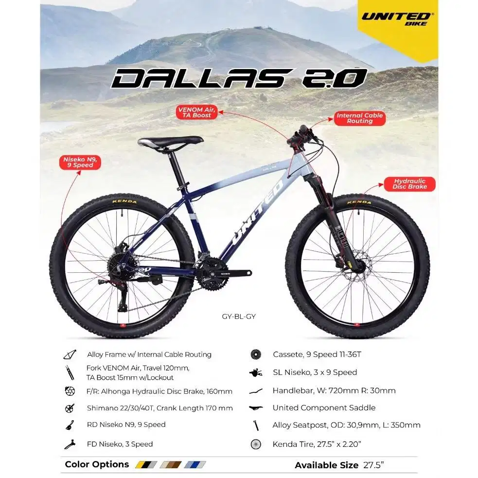 Dijual Sepeda gunung MTB United Dallas 2.0 27.5 inch