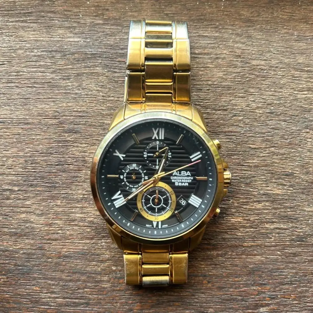 Alba Prestige AM3772X1 Chronograph Black Dial Gold Stainless Steel