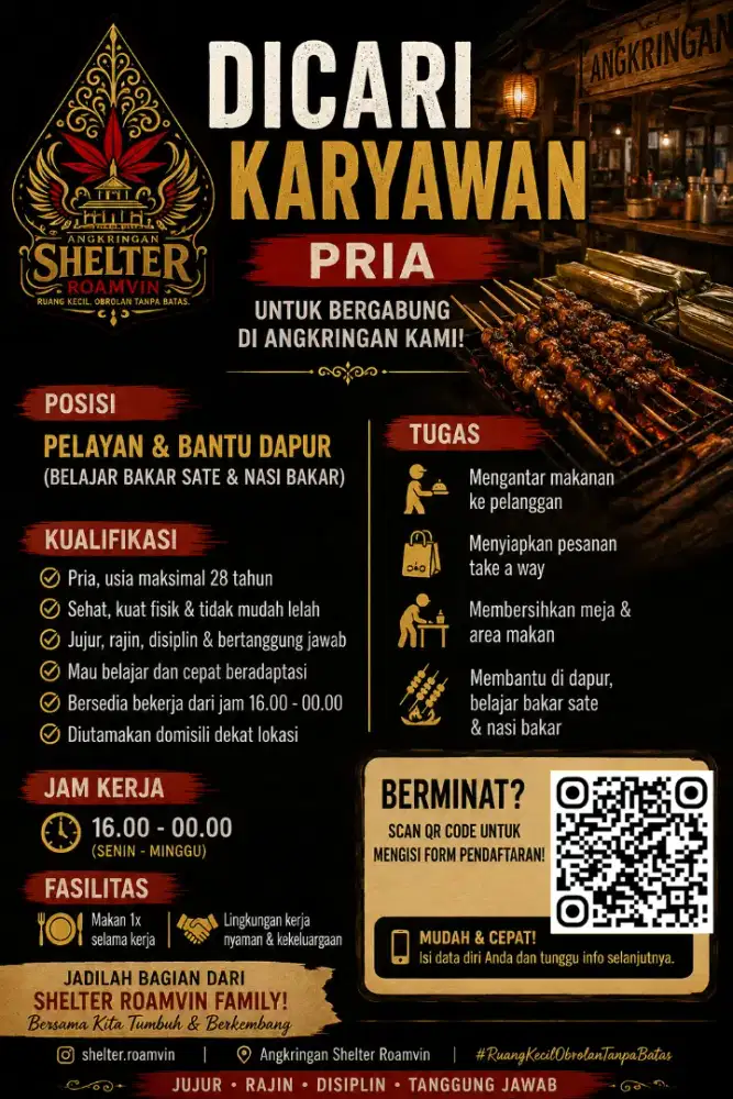 Lowongan Karyawan Angkringan (Pria) – Angkringan Shelter Roamvin