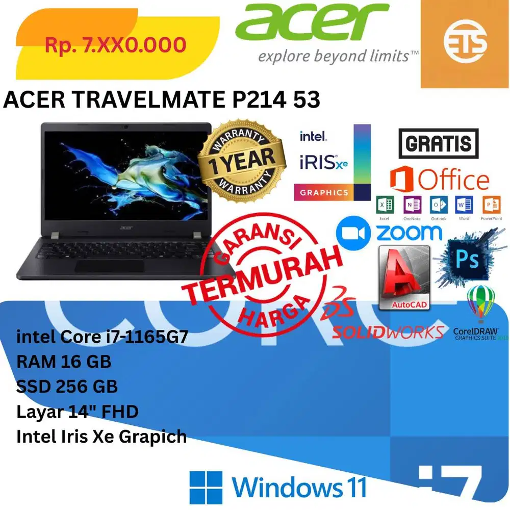 New Acer Travelmate P214 53 Core i7 16/256Gb SSD Grafik Intel Iris