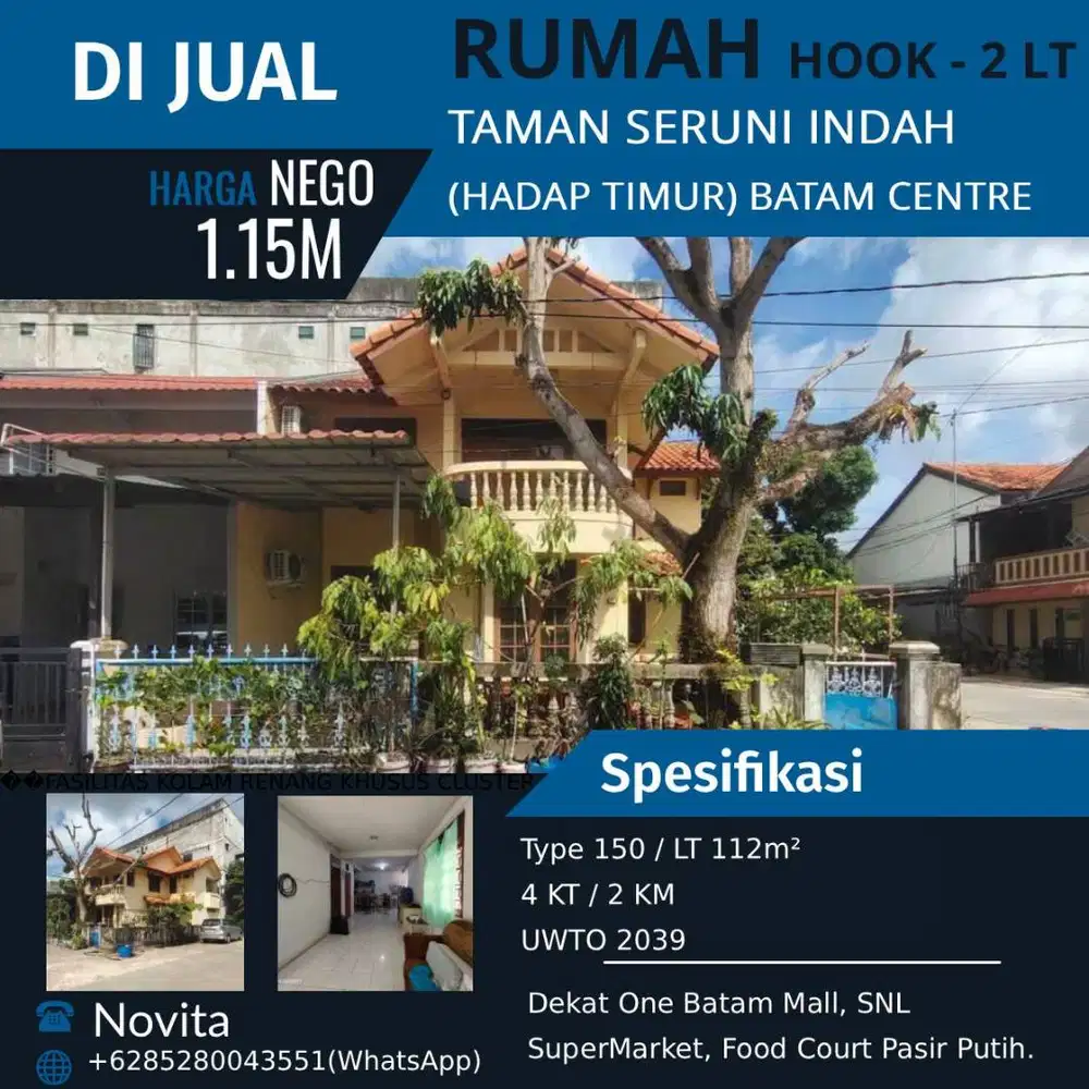 Rumah Hook 2 Lantai TAMAN SERUNI INDAH (Hadap Timur) Batam Centre