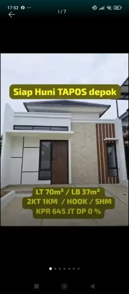 Siap Huni Tapos Depok 645 JT Dekat LRT Harjamukti Dan Tol Cimanggis