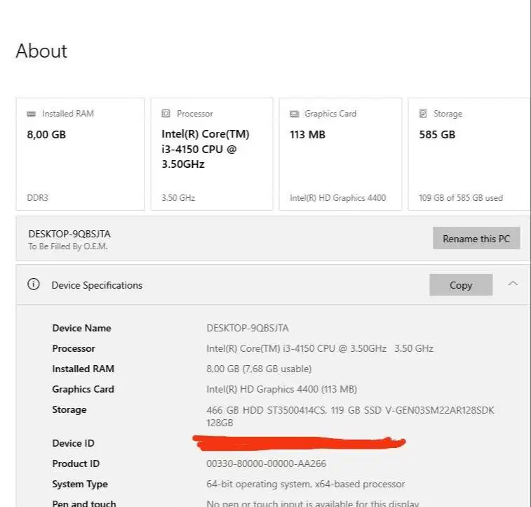 PC Desktop Core i3-4150 Gen 4 RAM 8GB SSD 128GB HDD 500GB Bekas
