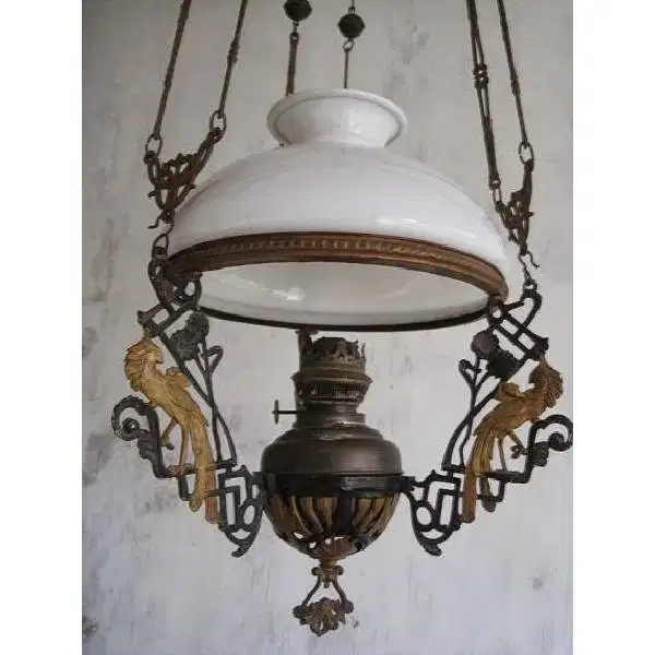 Antik art deco Lampu minyak kerek/katrol kuno Germany era kolonial