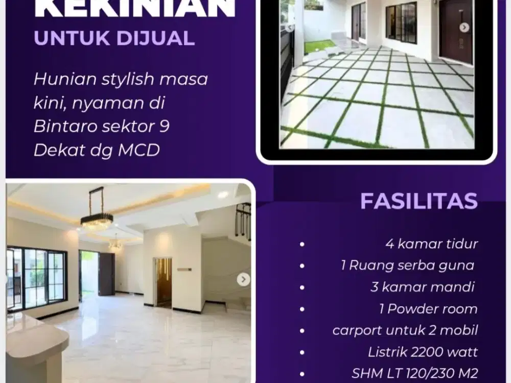 Dijual Rumah 4 Kamar Tidur di Bintaro Sektor 9 Dekat McDonald's (MCD)