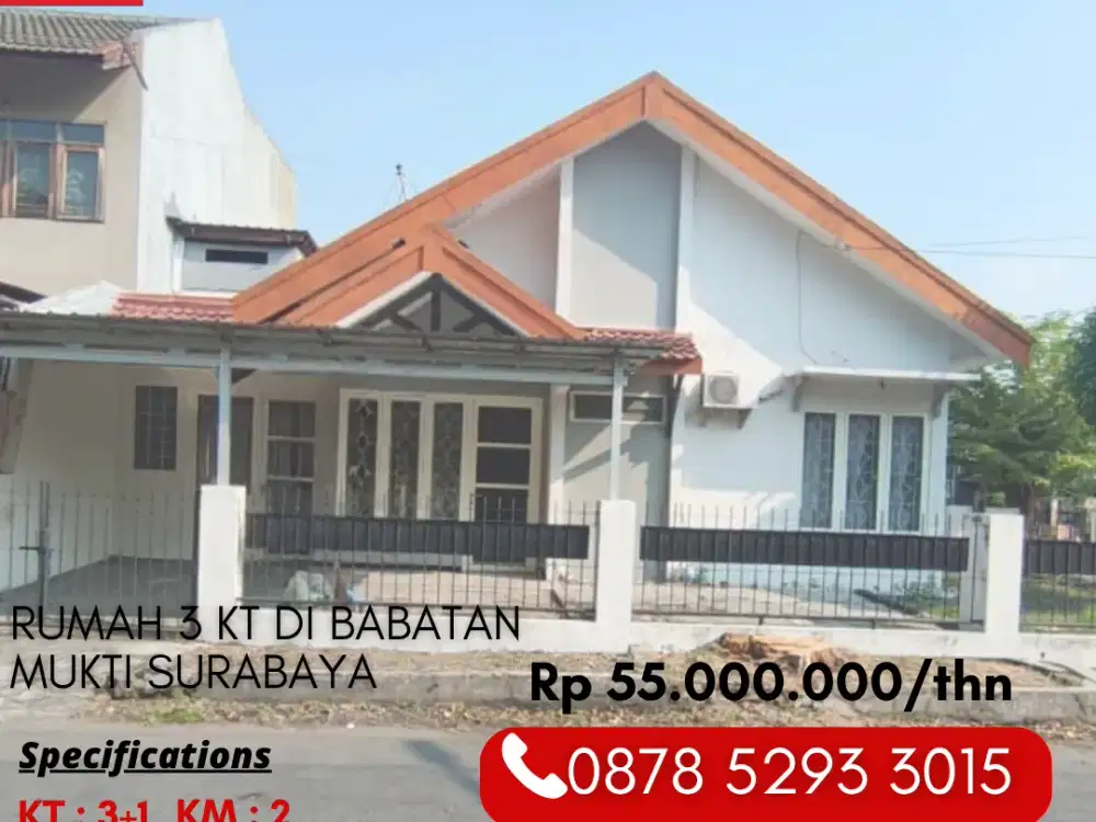 Disewakan Rumah Siap Huni 3 Kamar Bonus AC di Griya Babatan Mukti Wiyung Surabaya