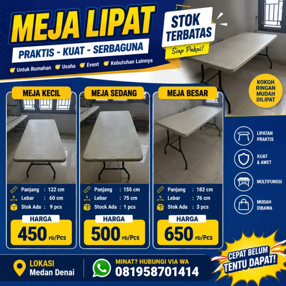 Meja Lipat Krisbow Original, Second, Murah