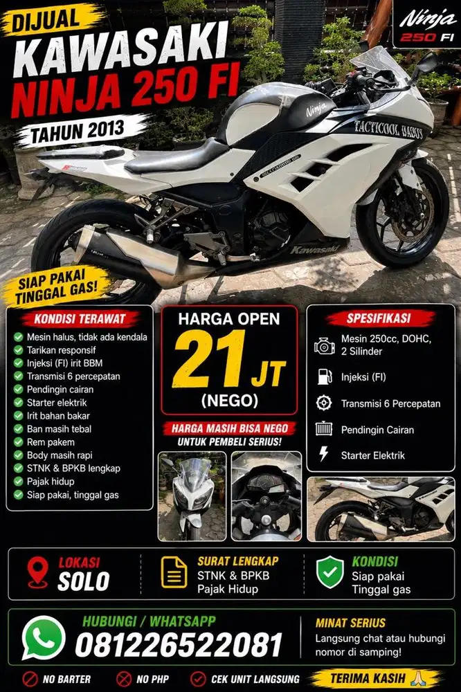 JUAL NINJA 250 FI 2013