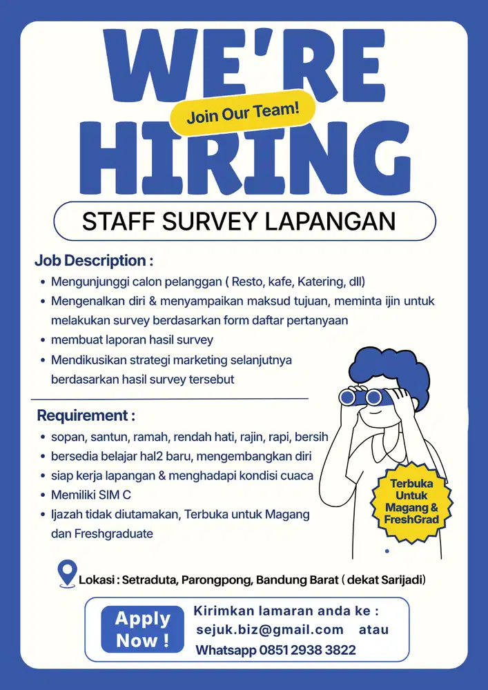 STAFF SURVEY (kunjungan ke resto-resto) menerima magang & lulusan baru