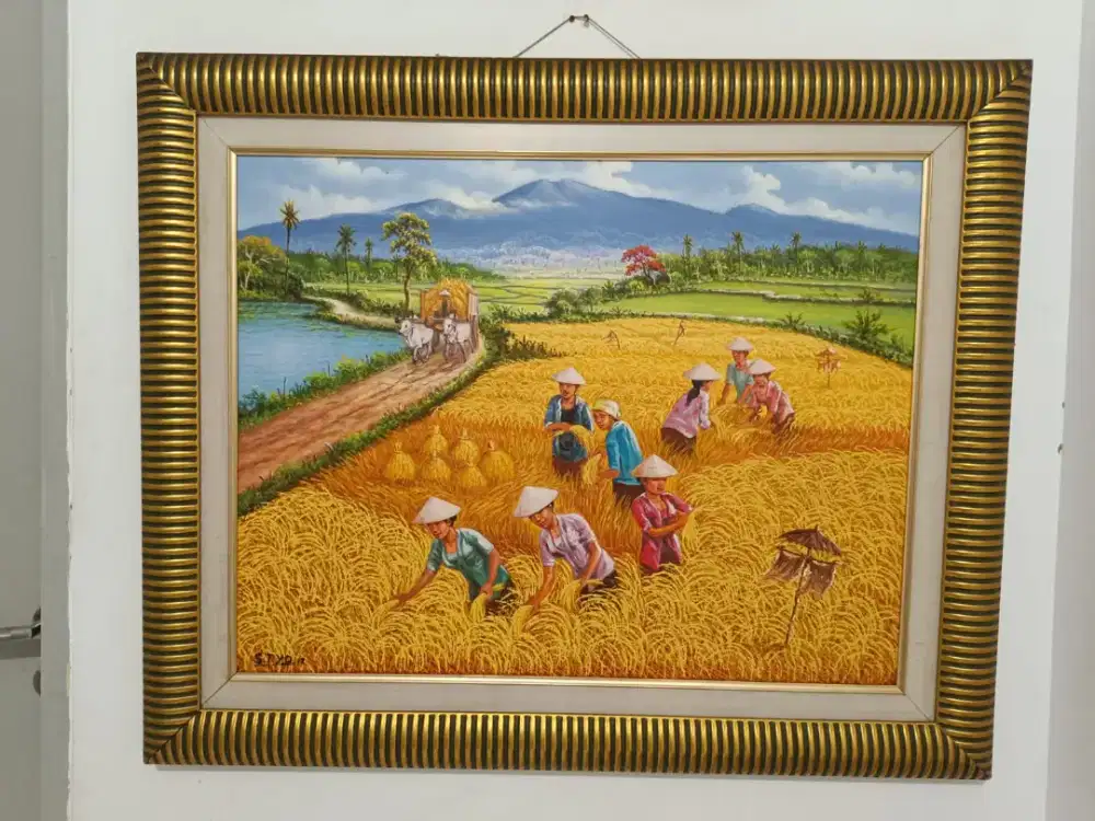 Lukisan Panen Padi kanvas uk.94cm x 103cm