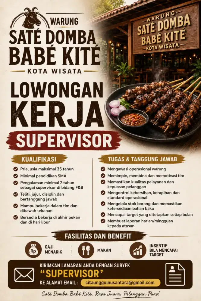 Dicari Supervisor Rumah Makan