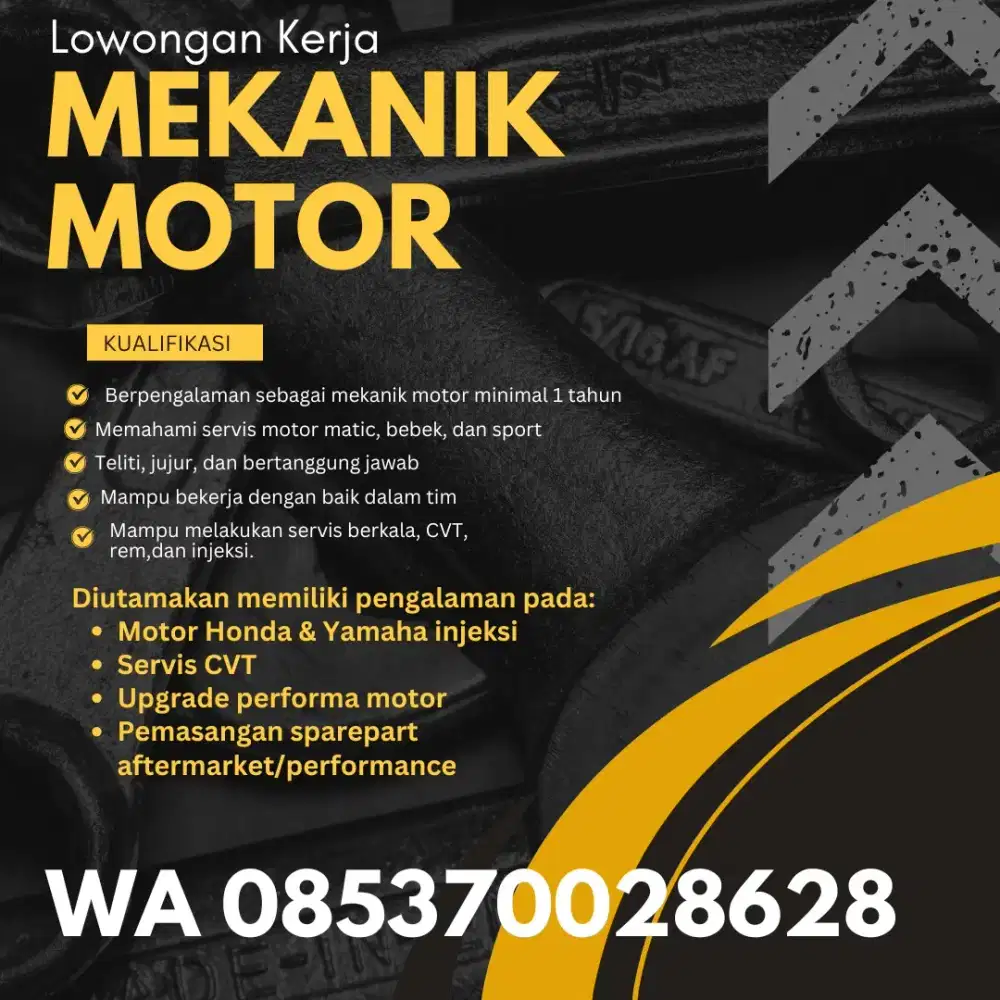 Lowongan kerja mekanik motor berpengalaman