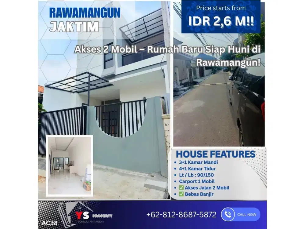 Akses 2 Mobil – Rumah Baru Siap Huni di Rawamangun Pulo Asem!  AC38