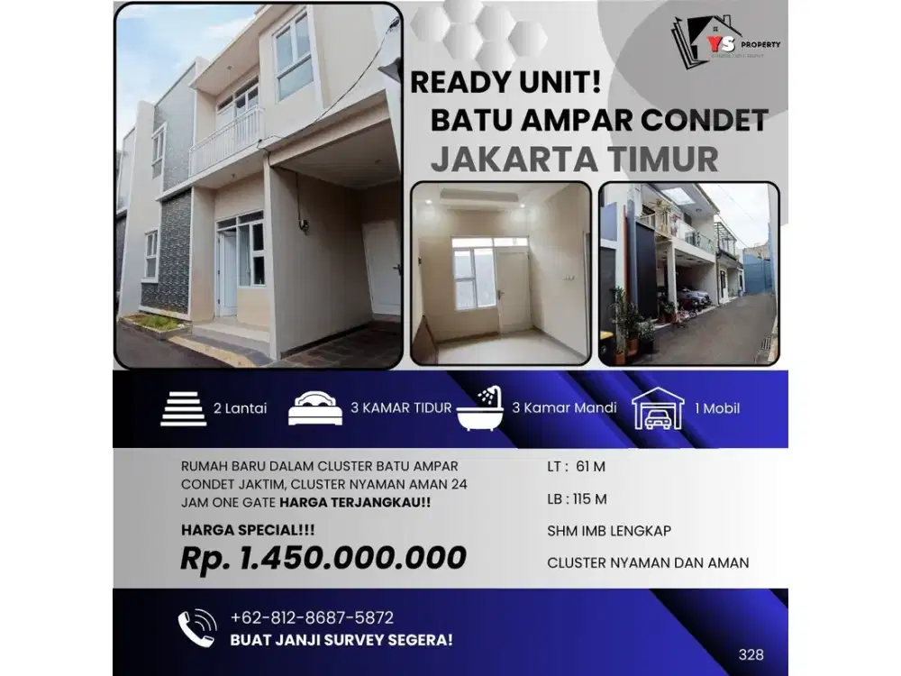 BATU AMPAR CONDET RUMAH BARU READY UNIT DALAM CLUSTER SISA 1 UNIT 328
