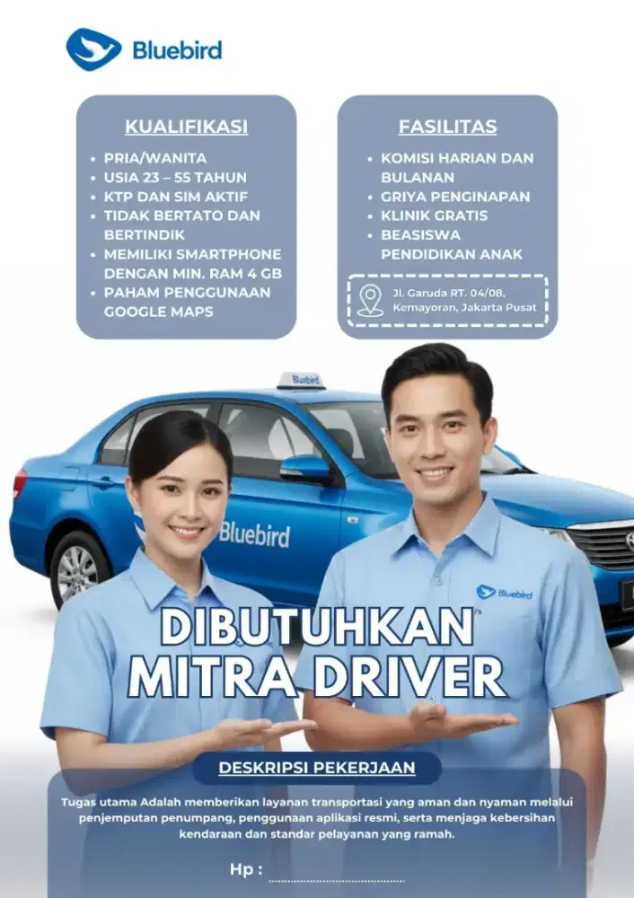 Dibutuhkan pengemudi bluebird