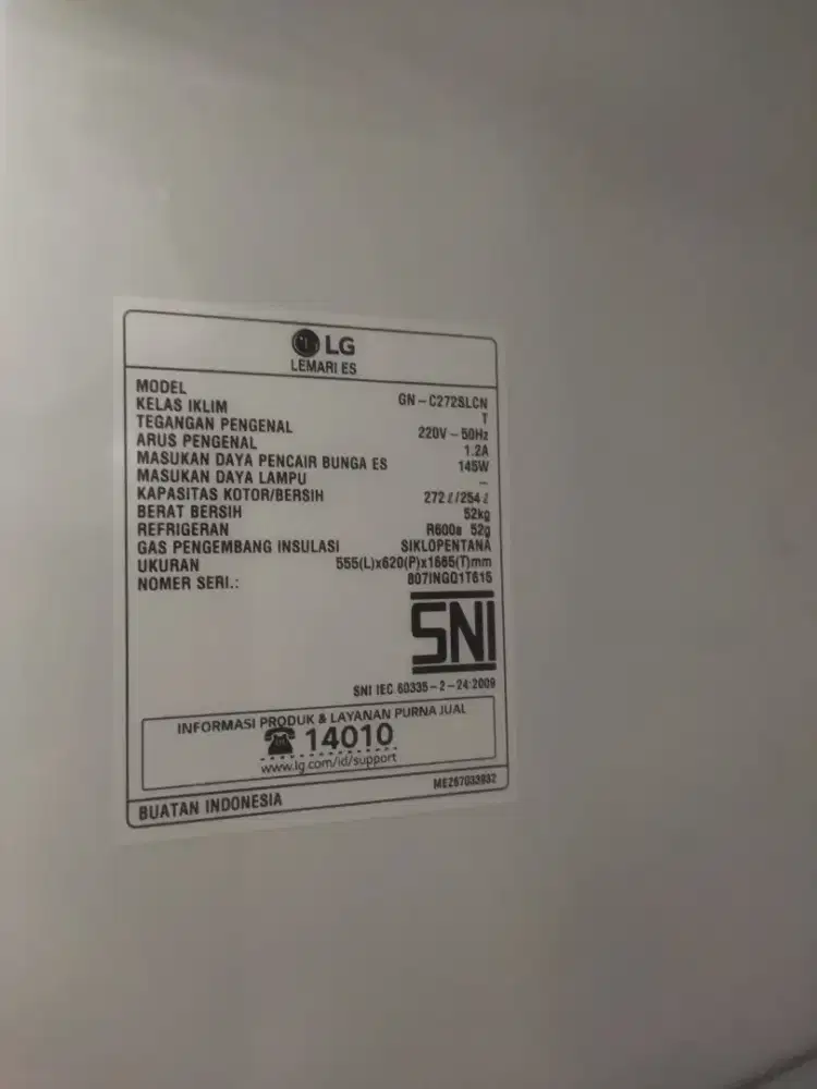 Kulkas LG inverter besar 272 litter