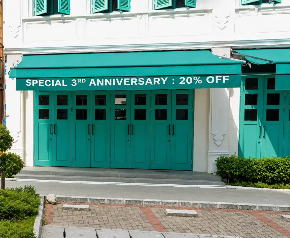 kanopi kain awning warna hijau dengan text