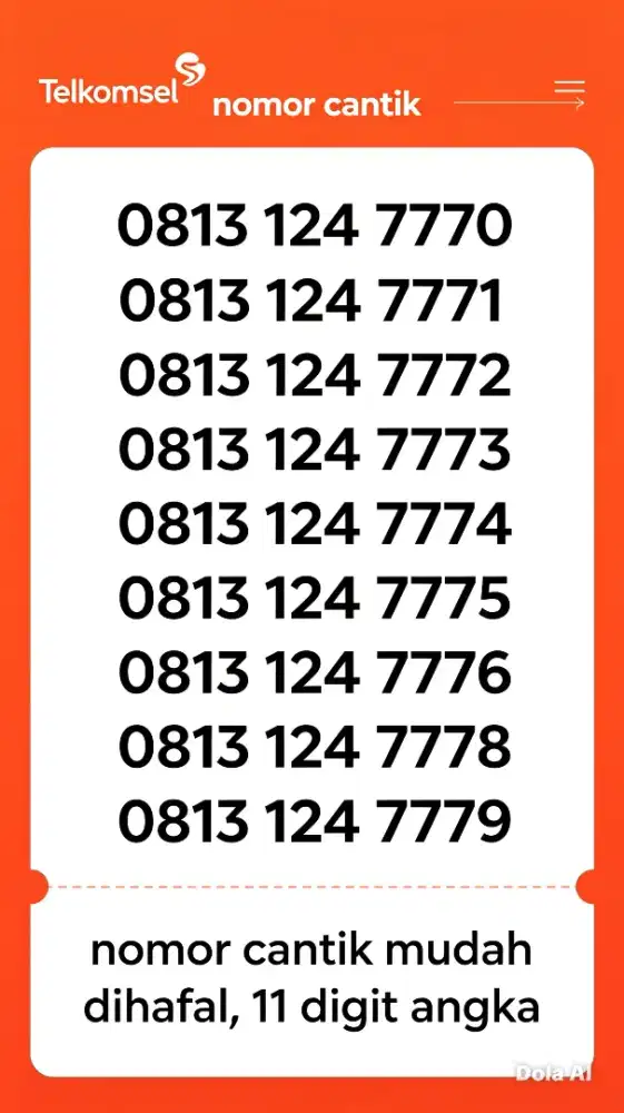 Nomor cantik 11 angka telkomsel rapi