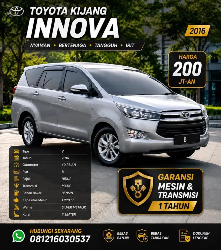Toyota Kijang Innova V Bensin 2016 Antik Low KM Murah Bekas Silver Top