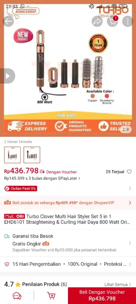 Hairdryer set multi fungsi turbo