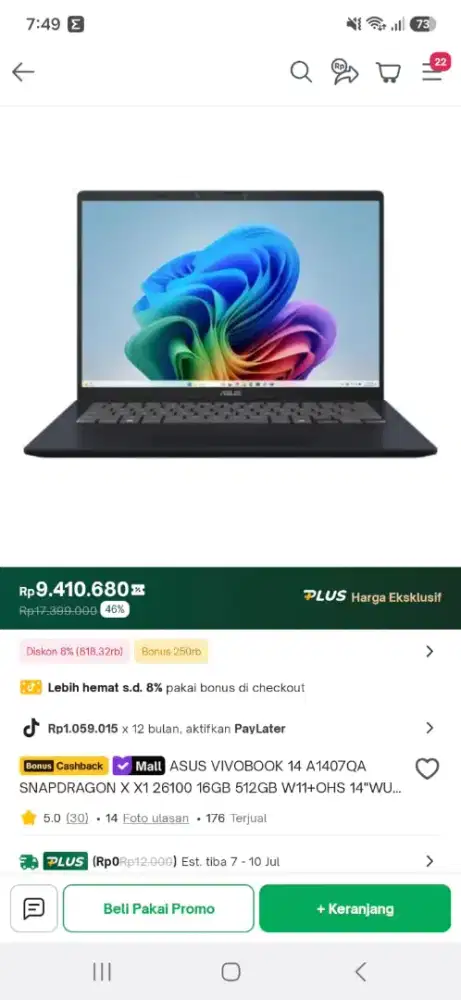 ASUS VIVOBOOK 14 A1407QA Snapdragon  X X1 26100 16GB 512GB, Windows 11