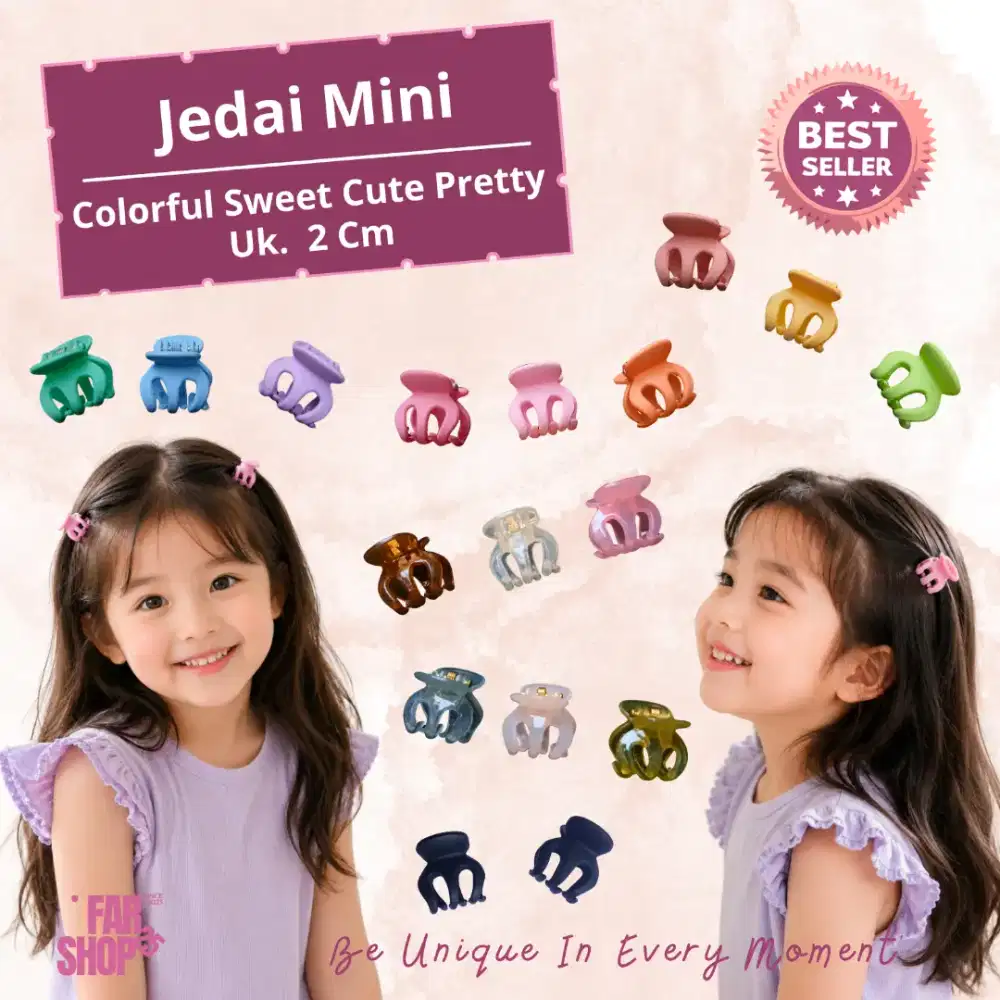 Jepit Poni Jedai Mini Kids Colorful 2 cm Doff & Clear Glosdy Bold Soft