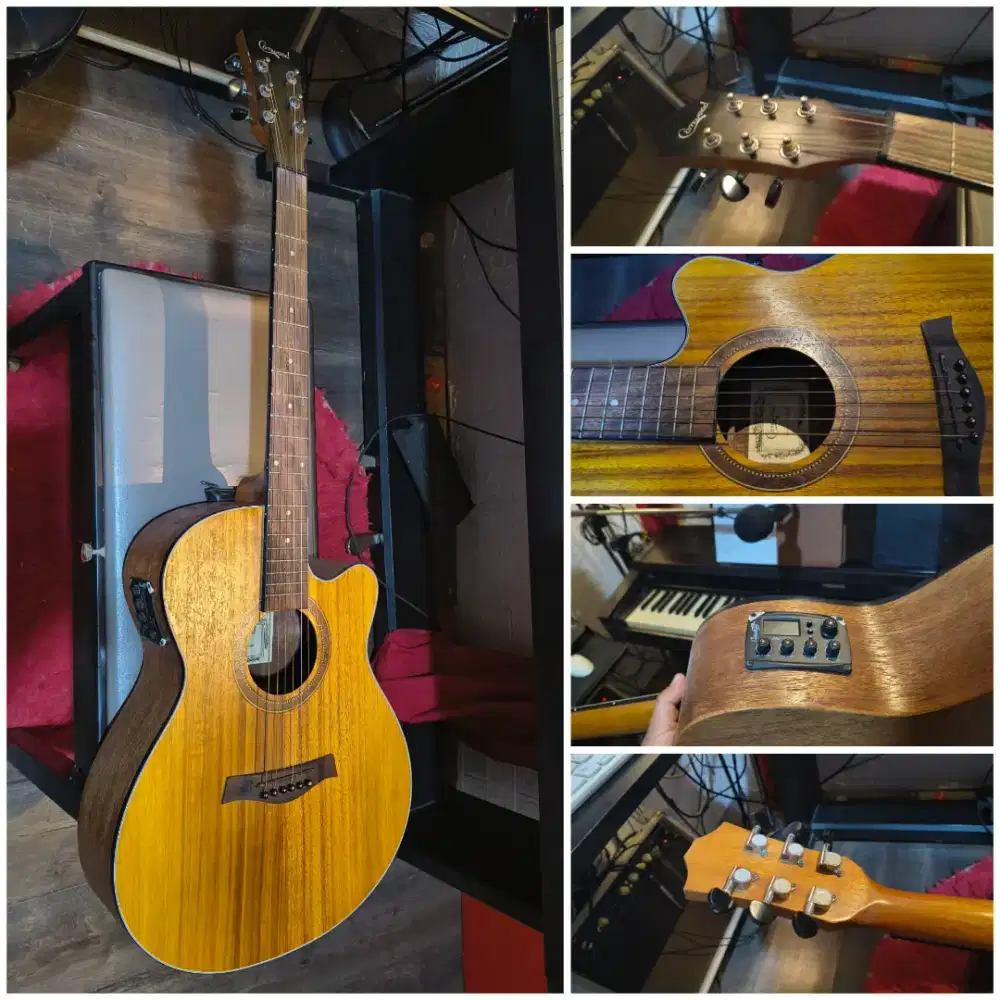 Gitar Akustik Elektrik Cut-way Tuner Tanam Besi Baja Camwood Original
