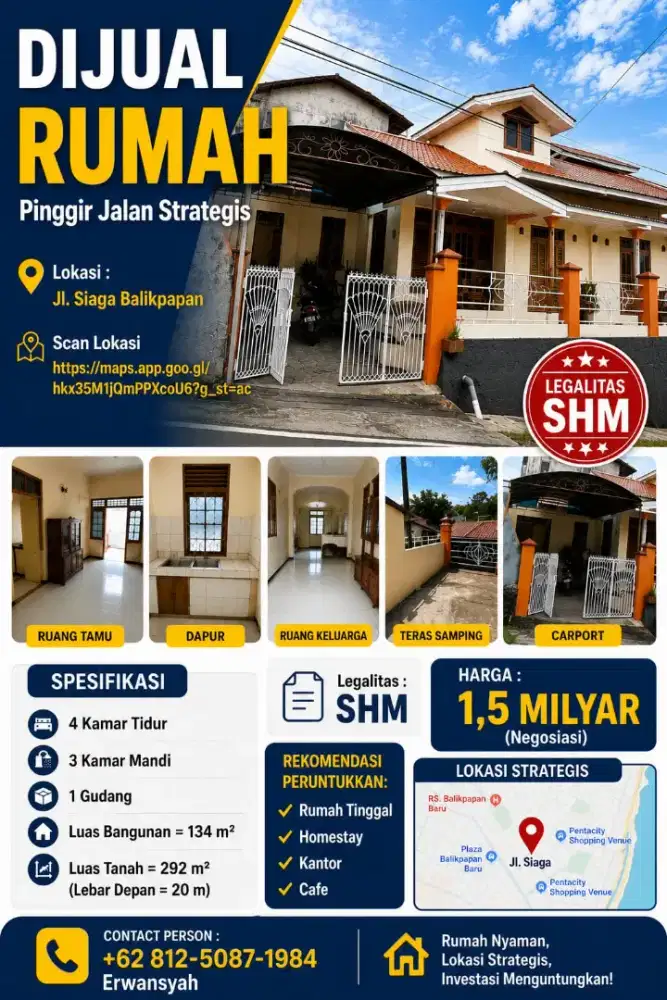 Dijual Rumah pinggir jalan strategis