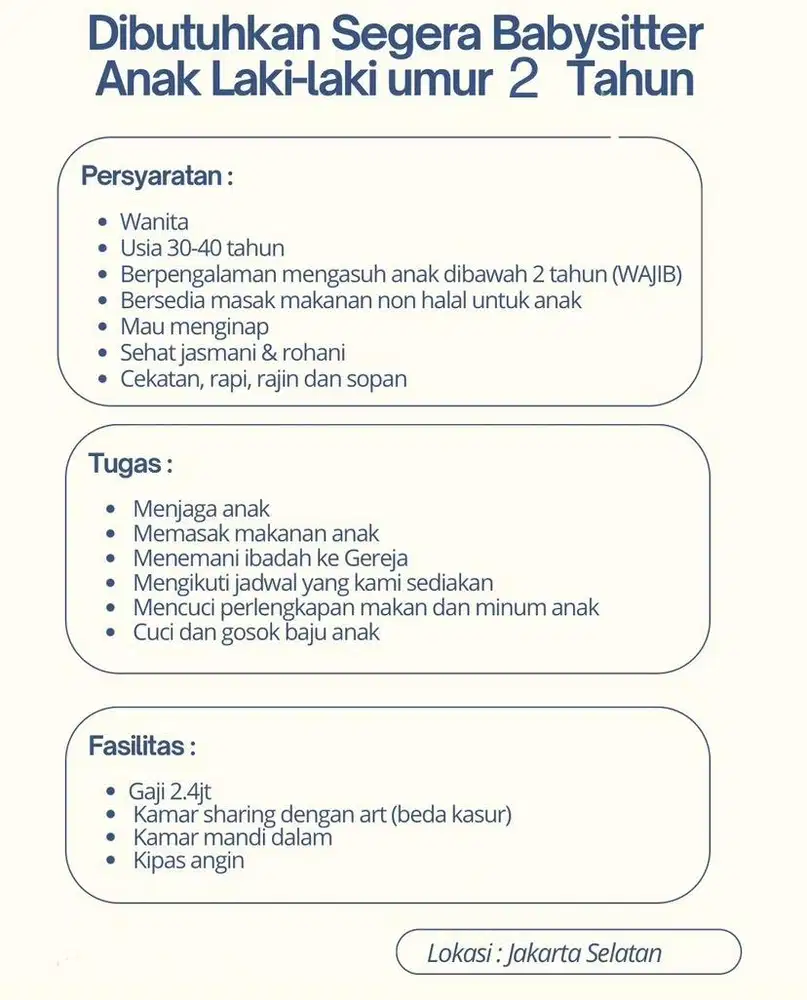 DICARI PENGASUH ANAK 2 TAHUN