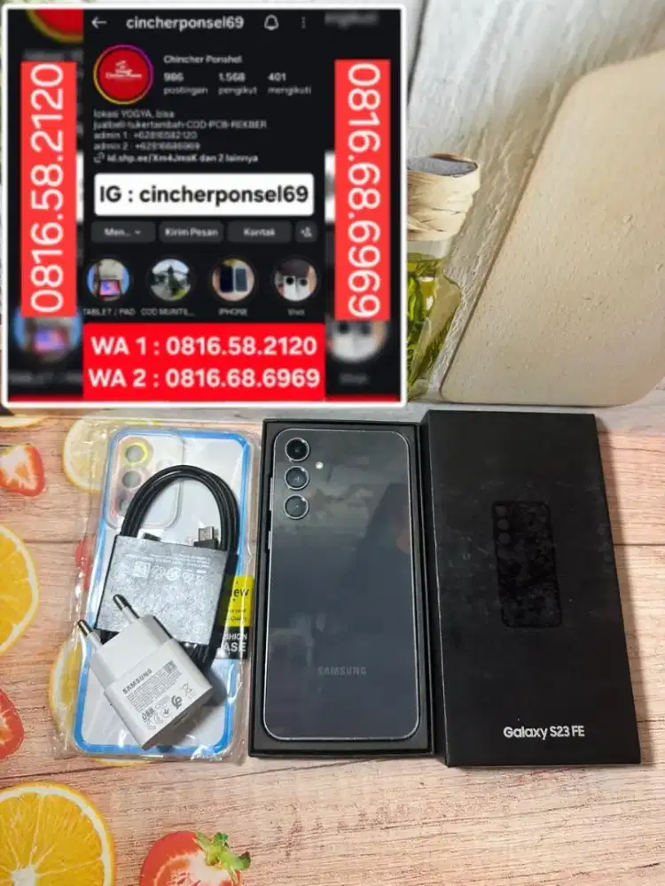 Jual hp samsung S23 fe ram 8gb siap pakai fullset ori