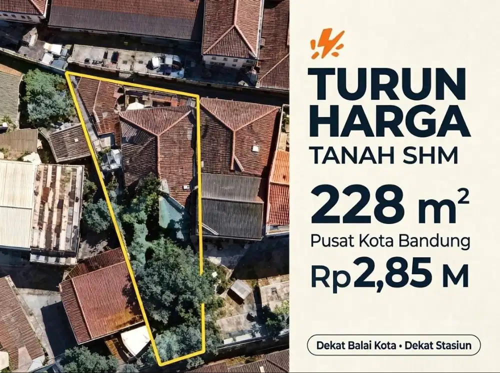 TURUN HARGA! Tanah SHM 228 m² Pusat Bandung,Potensi Rumah Kost,Rp2,85M