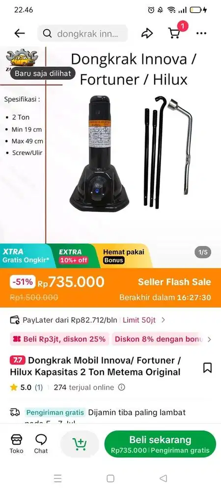dongkrak mobil innova/fortuner/hilux kapasitas 2 ton