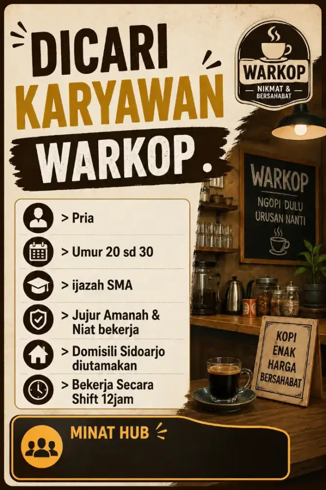 DICARI KARYAWAN UTK  WARKOP