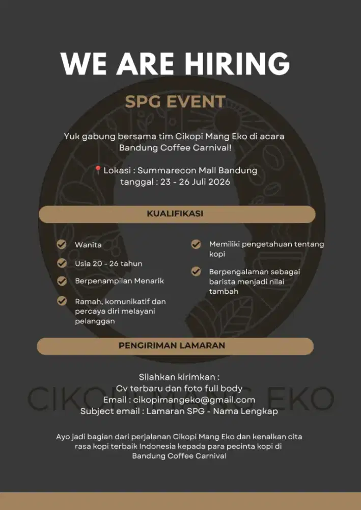 Dicari SPG Event Bandung Coffee Carnival