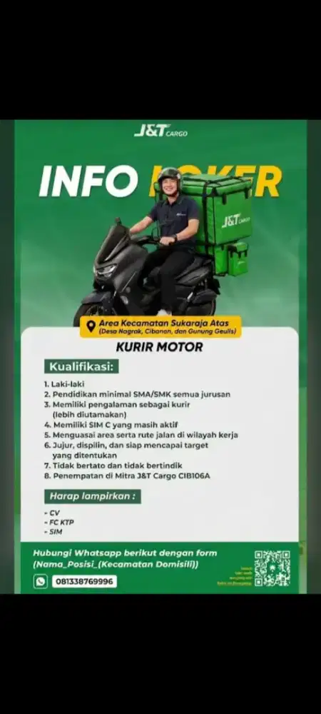 Kurir Motor J&T Cargo (Area Sukaraja Atas)