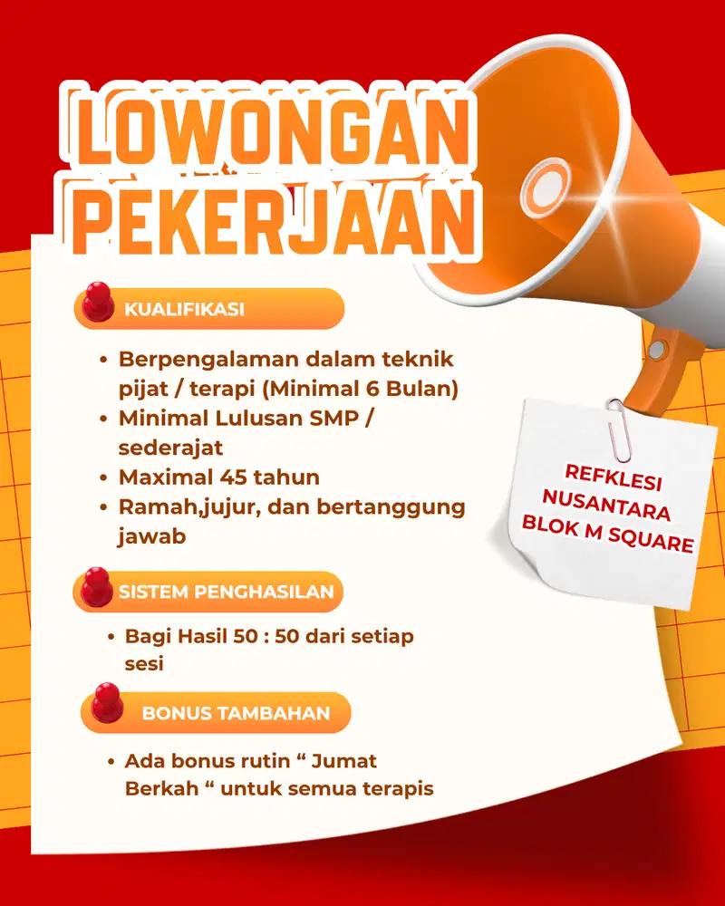 LOWONGAN TERAPIS PIJAT