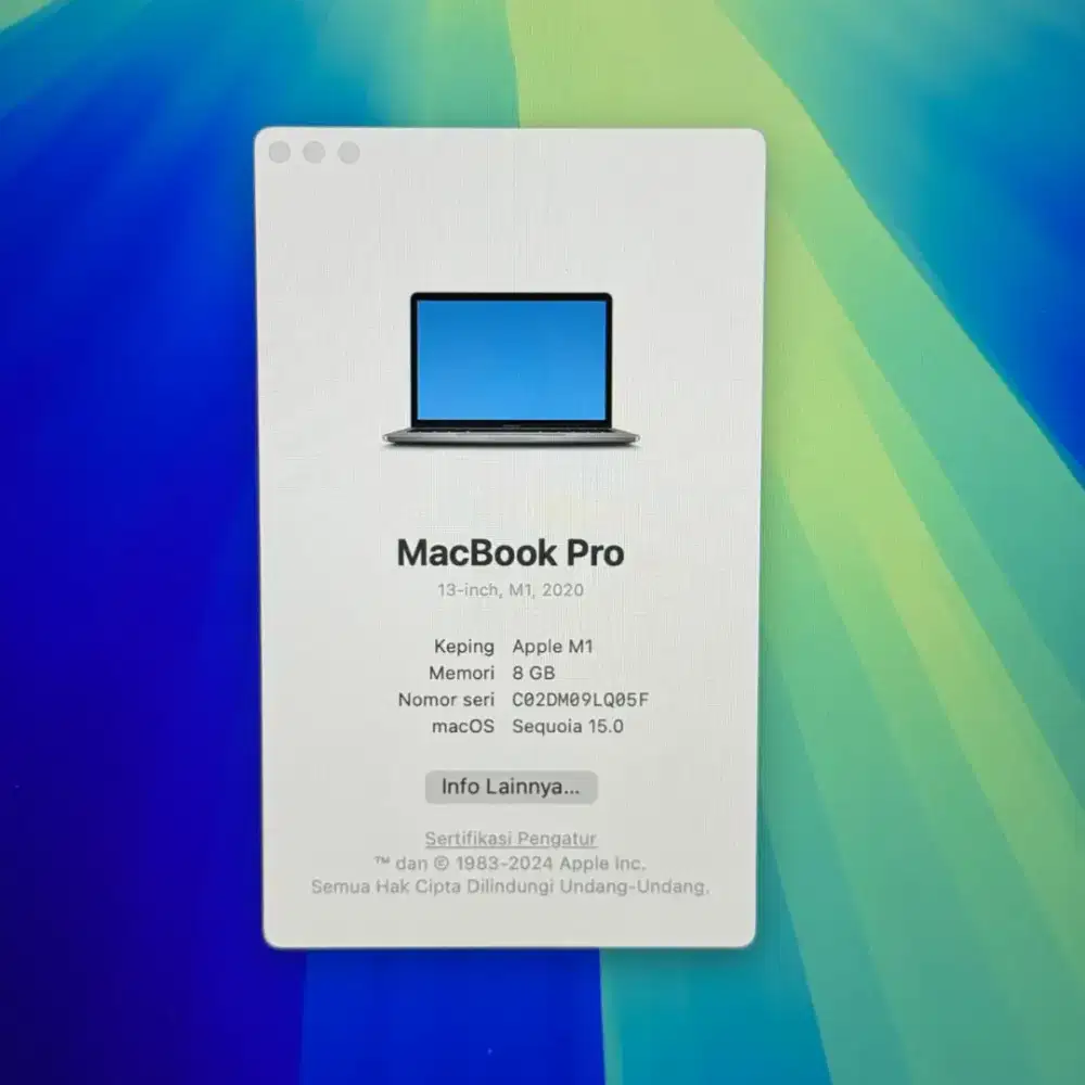 Macbook Pro M1 Layar 13 Inch Ram 8 Ssd 512  Space Grey full set mulus
