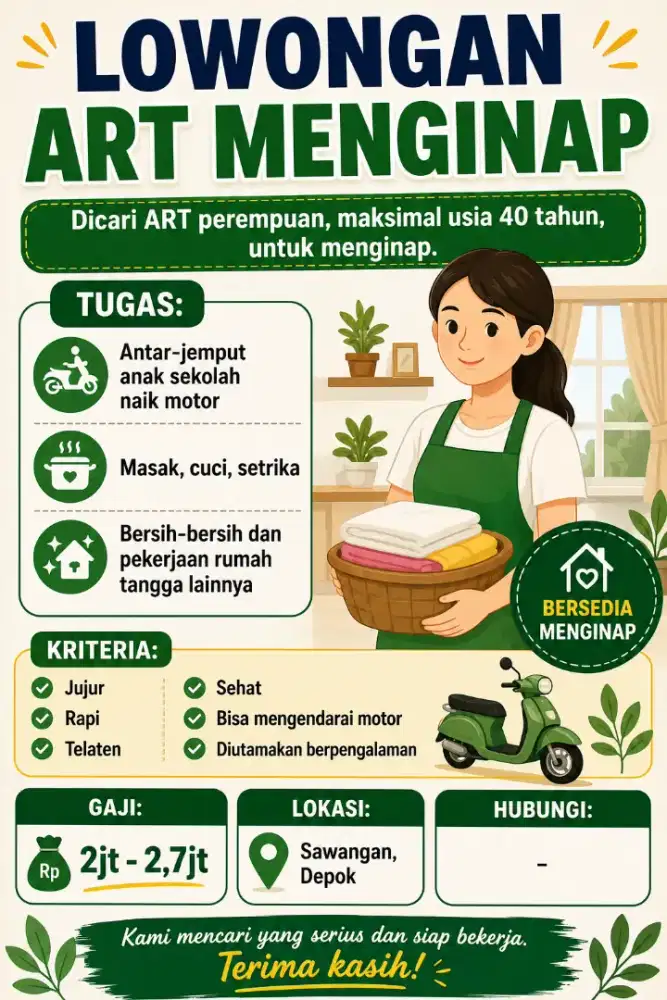 Lowongan ART Menginap